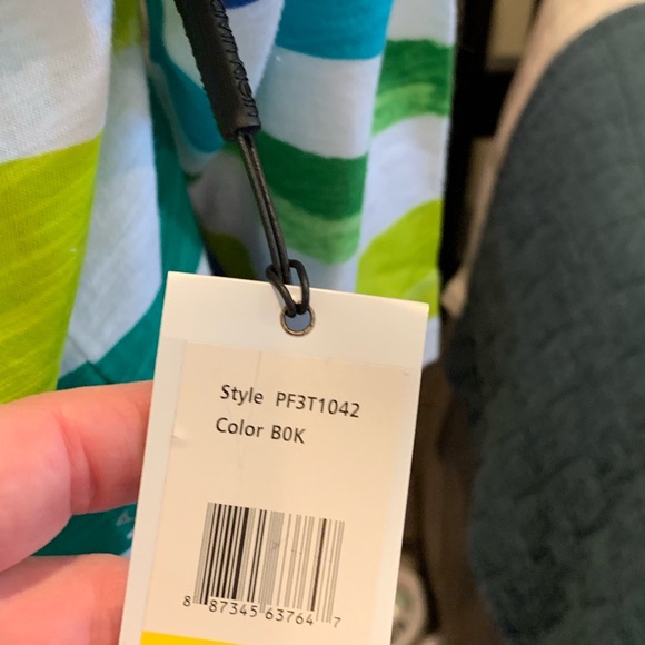 NWT Calvin Klein Performance Quick Dry Hooded Quarter Sleeve Striped Top - Picture 3 of 5